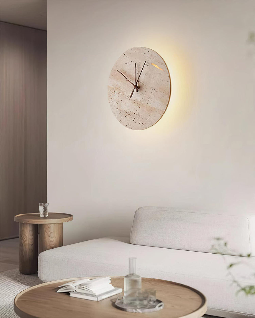 Kiera Travertine Clock Wall Lamp