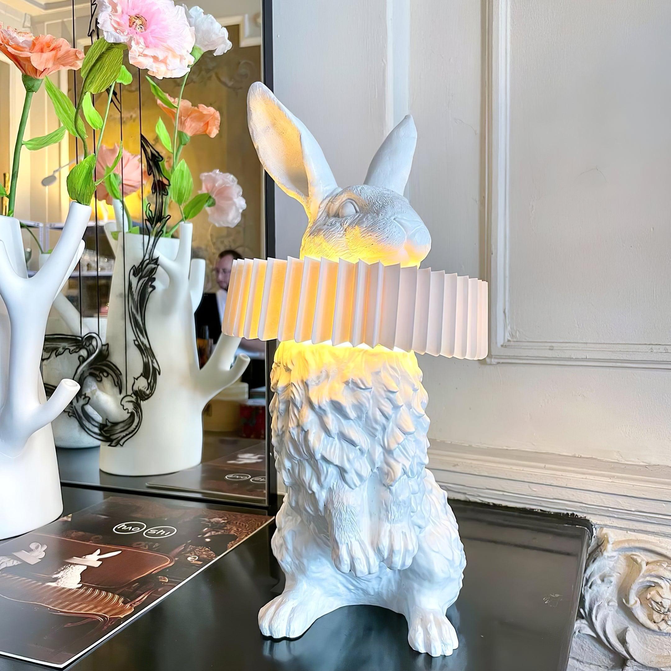 Rabbit White Resin Table Lamp