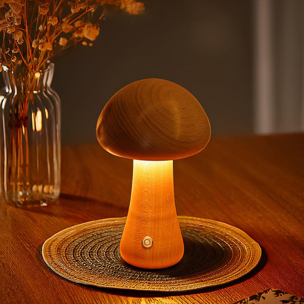 Wooden Mushroom Table Lamp