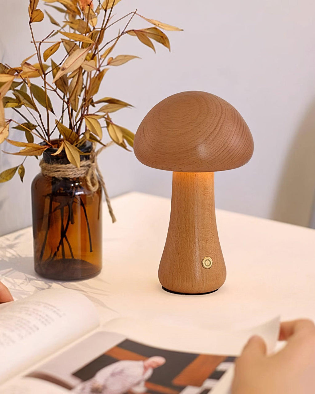 Wooden Mushroom Table Lamp